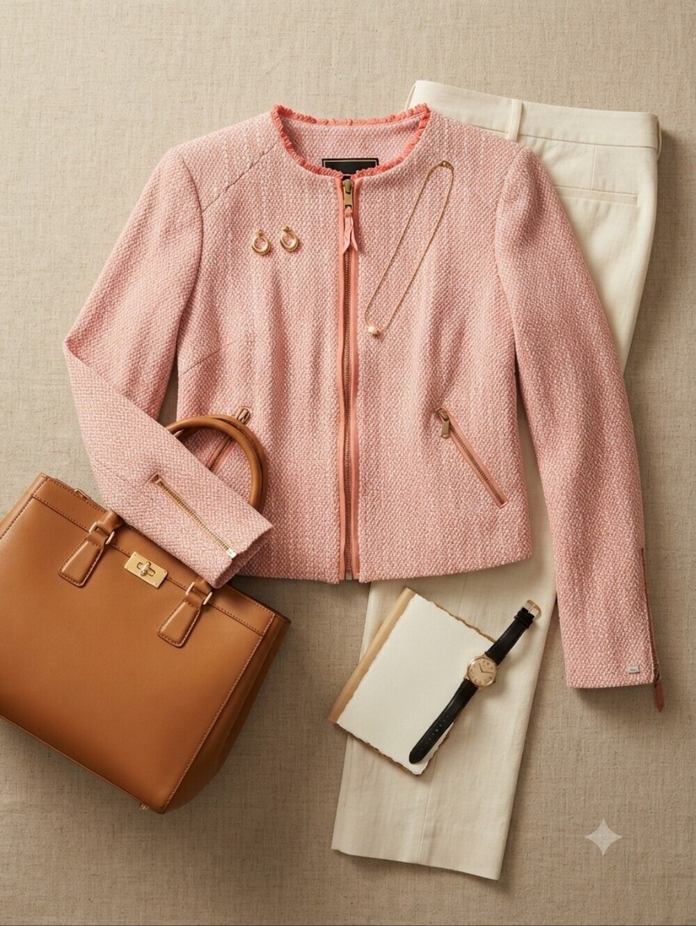 Tommy Hilfiger Pink Orange White Tweed Zip Up Jacket
